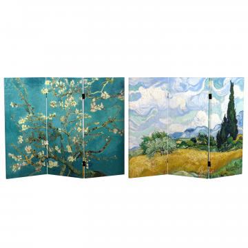 3 ft. Short Double Sided Works of Van Gogh Canvas Folding Screen- Almond Blossoms/Wheat Field