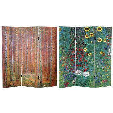 4 ft. Short Double Sided Works of Klimt Canvas Folding Screen- Tannenwald/Farm Garden