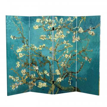4 ft. Short Double Sided Works of Van Gogh Canvas Folding Screen- Almond Blossoms/Wheat Field