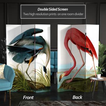 6 ft. Tall Double Sided Audubon Heron & Flamingo Canvas Room Divider