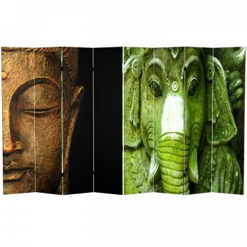 6 ft. Tall Double Sided Buddha and Ganesh Canvas Room Divider