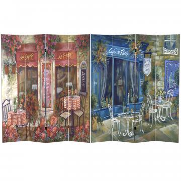 6 ft. Tall Double Sided Parisian Cafe Canvas Room Divider