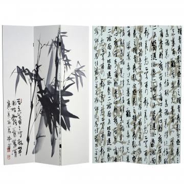 6 ft. Tall Double Sided Bamboo Calligraphy Canvas Room Divider