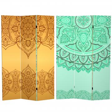 6 ft. Tall Double Sided Gold and Green Mandalas Canvas Room Divider
