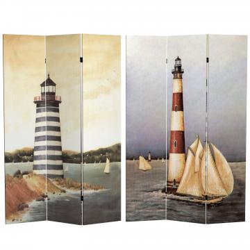 6 ft. Tall Double Sided Lighthouses Canvas Room Divider