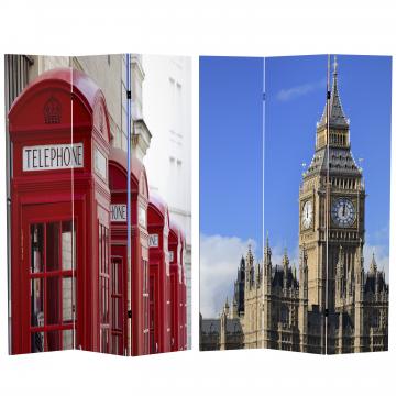 6 ft. Tall Double Sided London Room Divider - Big Ben/Phone Booths