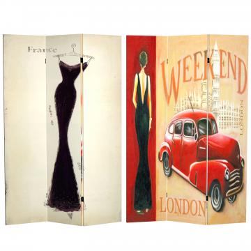 6 ft. Tall Double Sided Vintage Weekend Canvas Room Divider - London