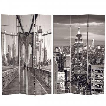 6 ft. Tall Double Sided Black and White New York Bridge Canvas Room Divider