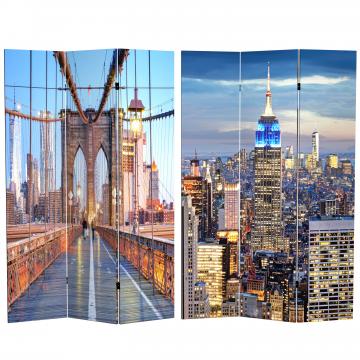 6 ft. Tall Double Sided Vibrant New York Bridge Canvas Room Divider