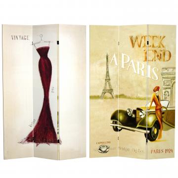 6 ft. Tall Double Sided Vintage Weekend Canvas Room Divider - Paris