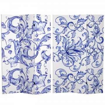 6 ft. Tall Double Sided Blue Filigree Canvas Room Divider