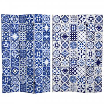 6 ft. Tall Double Sided Blue and White Tile Canvas Room Divider