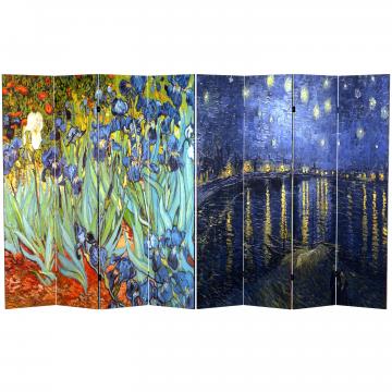 6 ft. Tall Double Sided Works of Van Gogh Canvas Room Divider - Irises/Starry Night Over Rhone