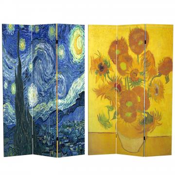6 ft. Tall Double Sided Works of Van Gogh Canvas Room Divider - Starry Night/Sunflowers