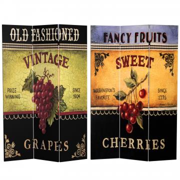 6 ft. Tall Double Sided Grapes and Cherries Canvas Room Divider