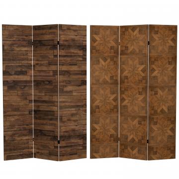 6 ft. Tall Double Sided Walnut Wood Pattern Canvas Room Divider