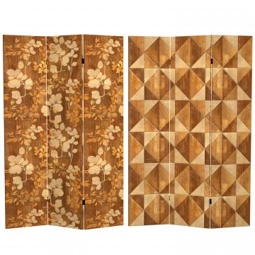 6 ft. Tall Double Sided Wood Inlay Pattern Canvas Room Divider
