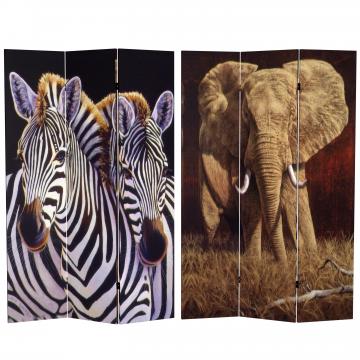 6 ft. Tall Double Sided Elephant and Zebra Canvas Room Divider