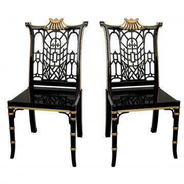 Black Lacquer Pagoda Chair - Set of 2