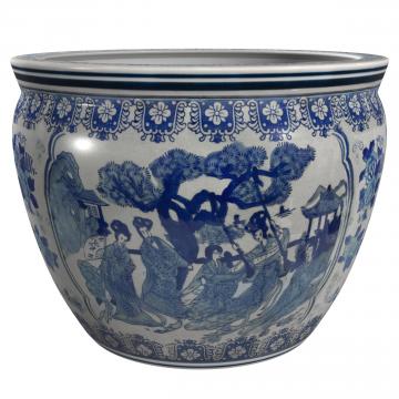 12" Ladies Blue & White Porcelain Fishbowl Planter