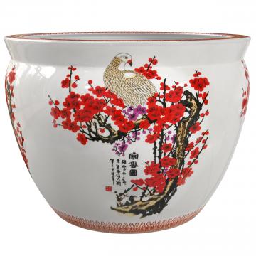 14" Cherry Blossom Porcelain Fishbowl Planter