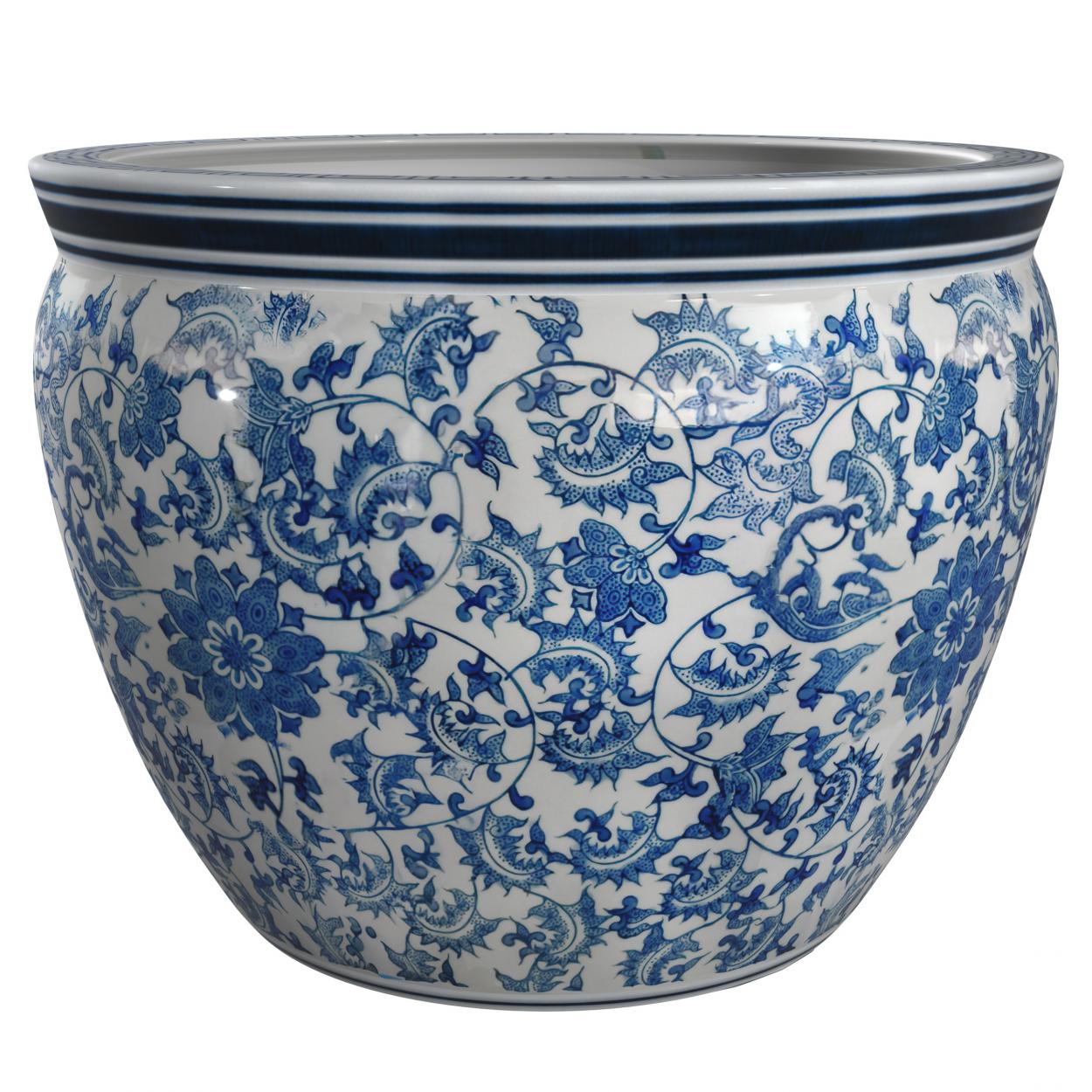 Blue & White Porcelain Fish Bowl Planter