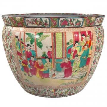 Large 18" Rose Medallion Porcelain Fishbowl Planter