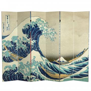 6 ft. Tall Double Sided Hokusai Room Divider - Great Wave/Red Fuji