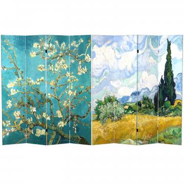 6 ft. Tall Double Sided Works of Van Gogh Canvas Room Divider - Almond Blossoms/Wheat Field