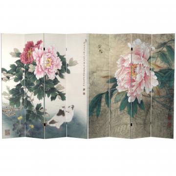 6 ft. Tall Double Sided Doves and Peonies Canvas Room Divider