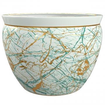 14" Abstract Green & Gold Fishbowl Planter