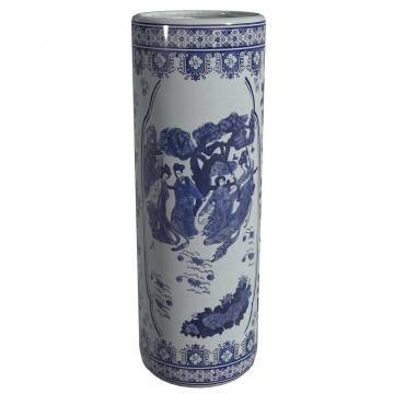 24" Ladies Blue & White Porcelain Umbrella Stand