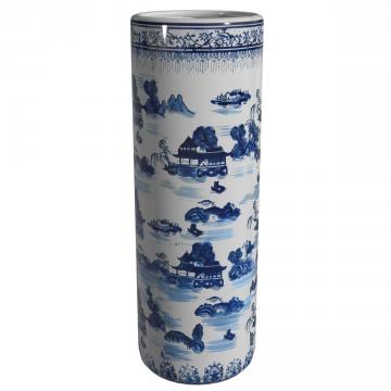 24" Landscape Blue & White Porcelain Umbrella Stand
