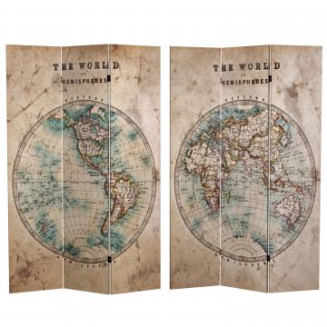 6 ft. Tall Double Sided Vintage Globe Canvas Room Divider