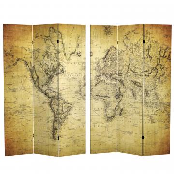 6 ft. Tall Double Sided Vintage World Map Canvas Room Divider