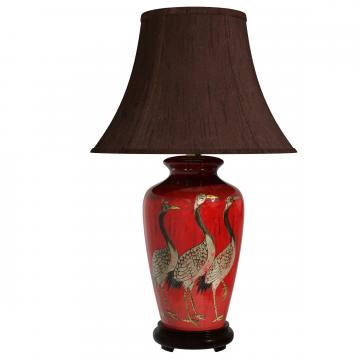 26" Red Crowned Cranes Vase Lamp