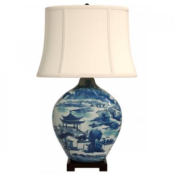 32" Blue and White Ming Landscape Vase Lamp