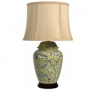 25" Jade Green Birds and Flowers Lamp