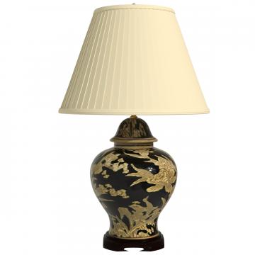 28" Black and Tan Floral Bouquet Vase Lamp