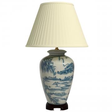 29" Blue and White Chinese Landscape Lamp
