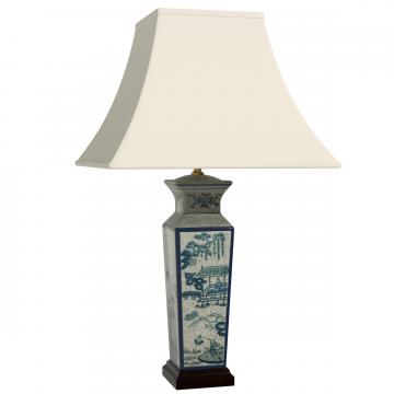 26" Blue Landscape Porcelain Lamp