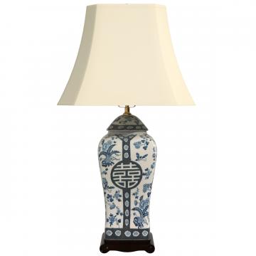 26" Floral Blue & White Vase Lamp