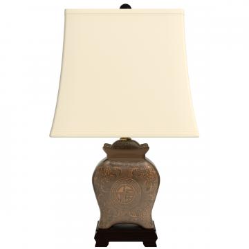 19" Black & Brown Medallions Porcelain Lamp