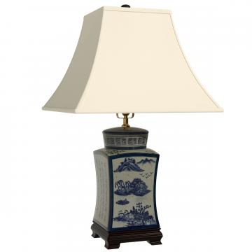 25" Blue & White Chinese Calligraphy Porcelain Lamp