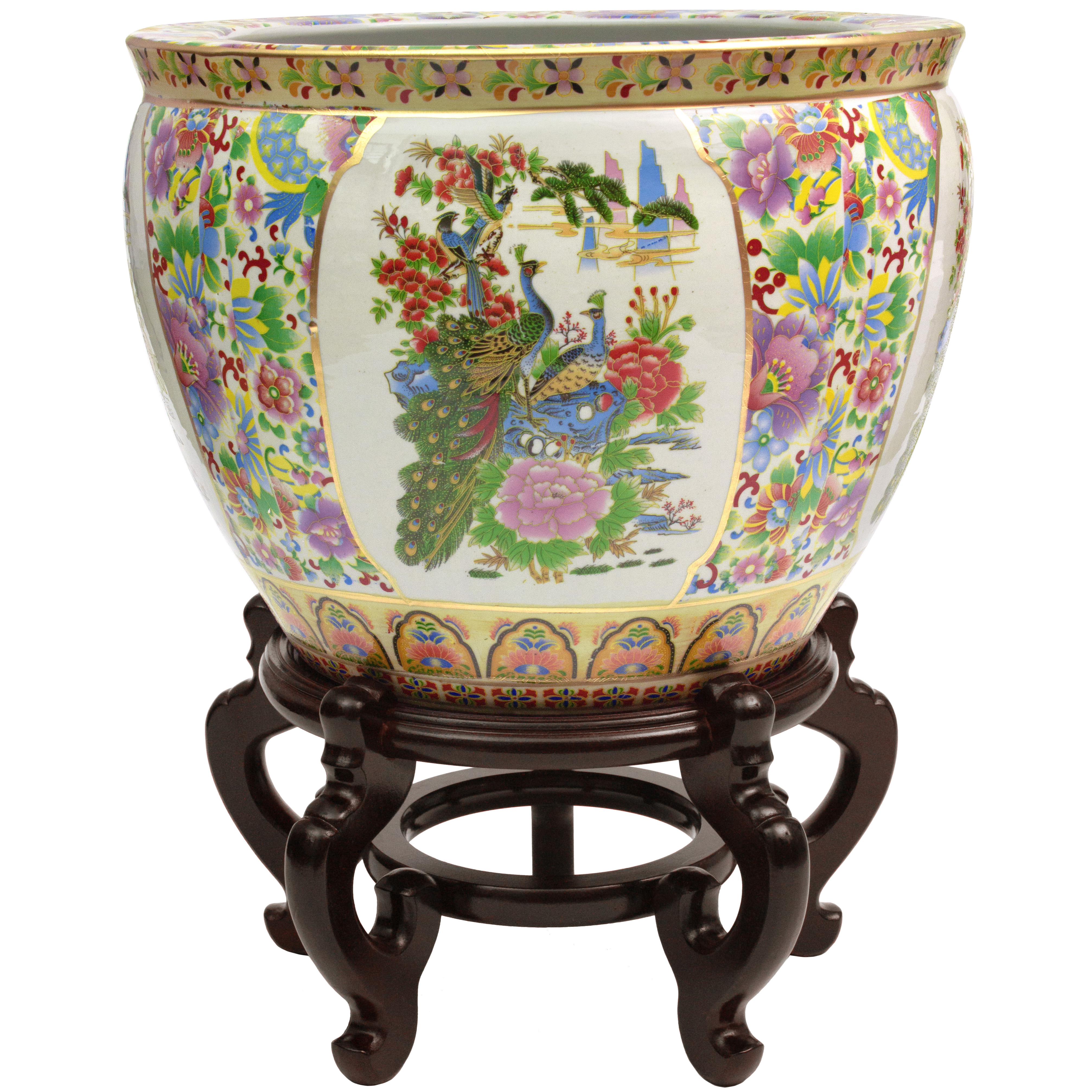 Buy 16" Satsuma Birds & Flowers Porcelain Fishbowl Planter Online  (BW-16FISH-GDN1) | Satisfaction Guaranteed