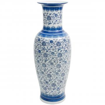Large 36" Floral Blue & White Porcelain Tung Chi Vase