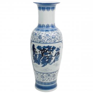 Large 36" Ladies Blue & White Porcelain Tung Chi Vase