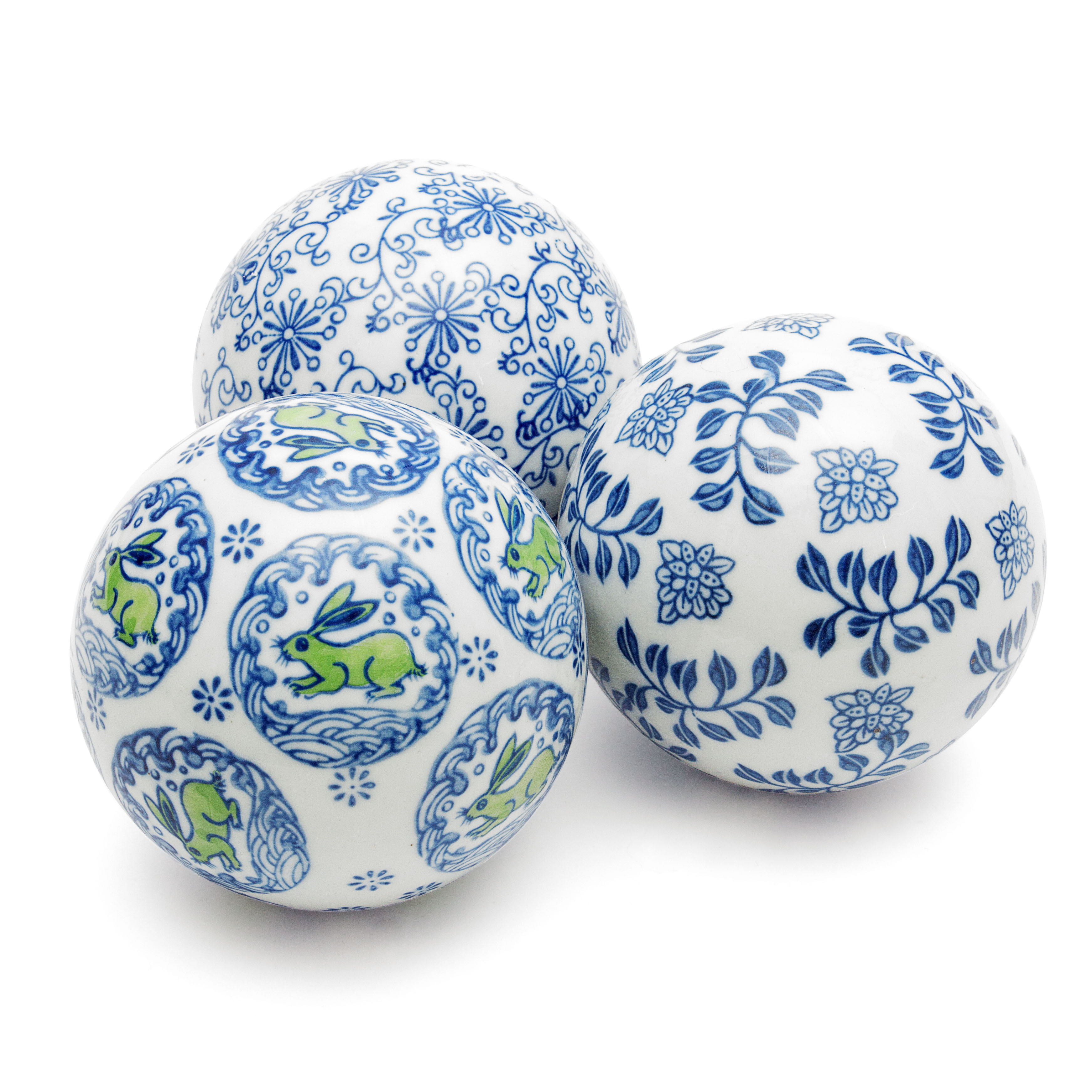 Oriental Furniture 3 Golden Spirals Porcelain Ball Set