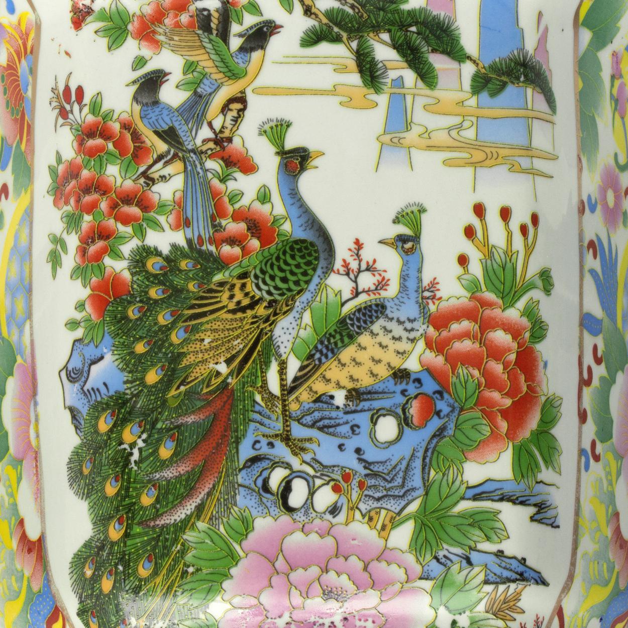 Chinese Peacock Bird Statue Flower Holder 10"H x 7.5"w Porcelain