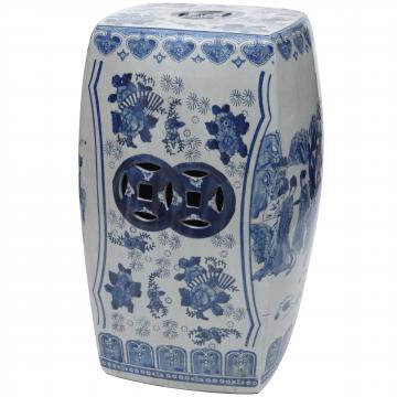 18" Ladies Blue & White Porcelain Square Garden Stool